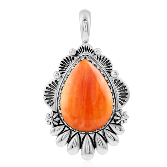 LIMITED EDITION! Sterling Silver Orange Spiny Oyster Scalloped Pear Pendant Enhancer