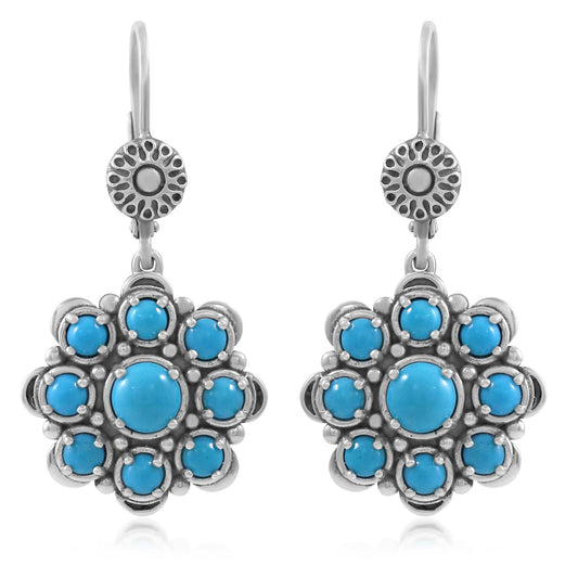 LIMITED EDITION! Sterling Silver Sleeping Beauty Turquoise Flower Cluster Earrings