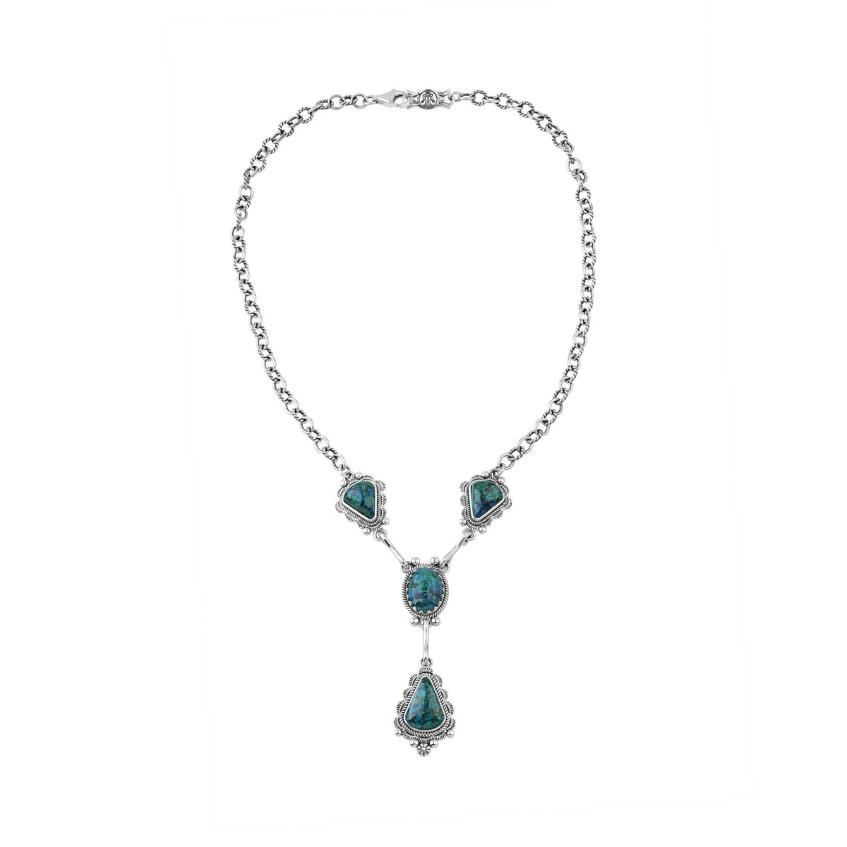 Sterling Silver Chrysocolla Four Gemstone Y-Necklace, 18 Inches