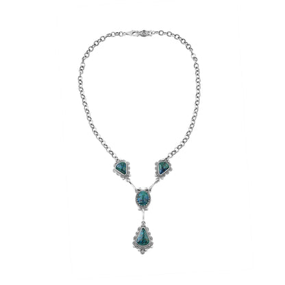 Sterling Silver Chrysocolla Four Gemstone Y-Necklace, 18 Inches