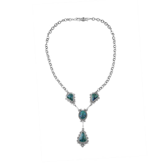 Sterling Silver Chrysocolla Four Gemstone Y-Necklace, 18 Inches