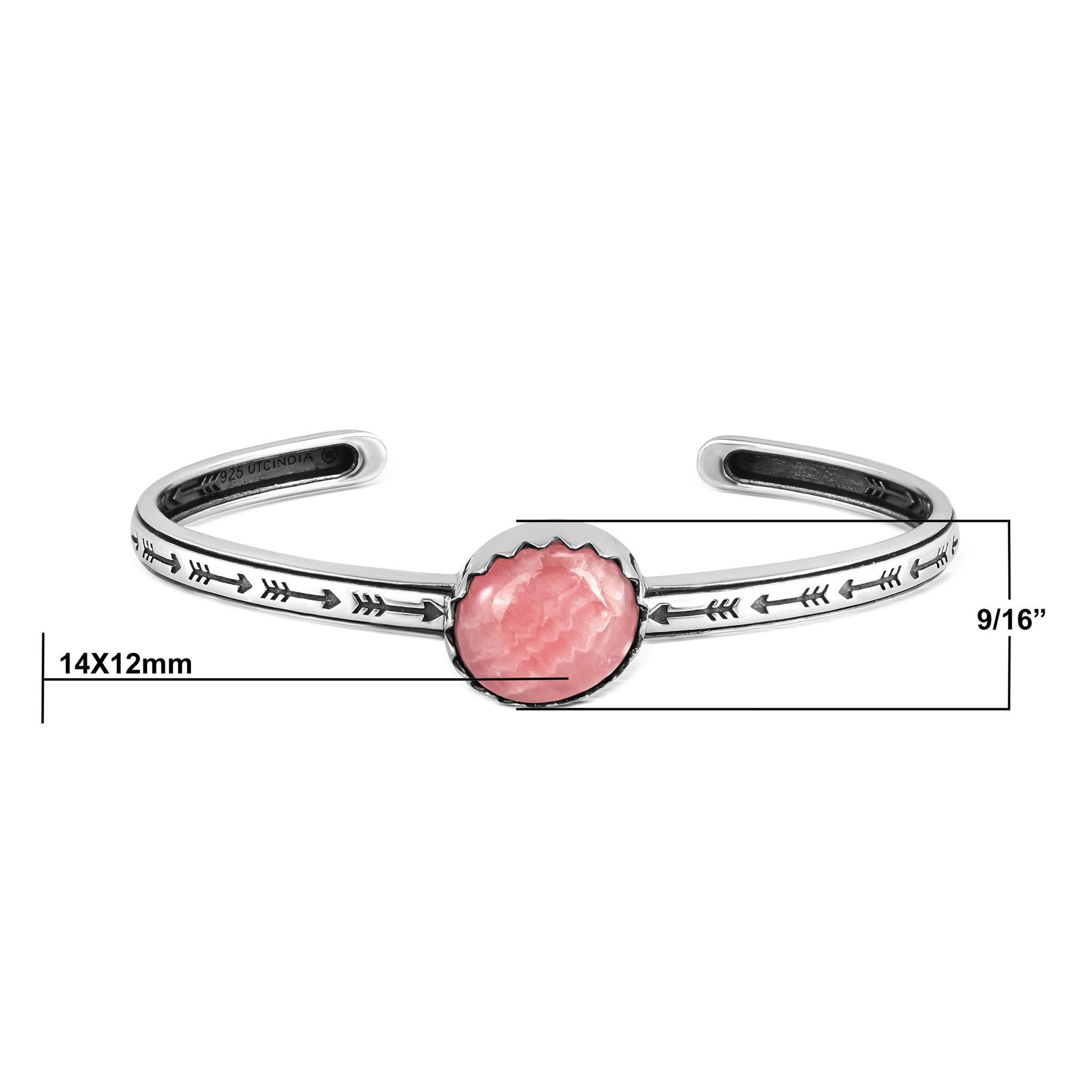 Sterling Silver Rhodochrosite Oval Cut Stackable Cuff Bracelet, Sizes Small to Large