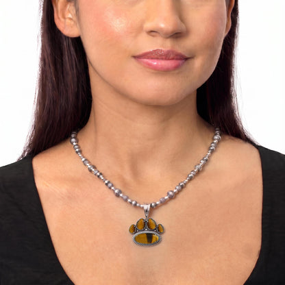 Sterling Silver Tiger's Eye Pawprint Pendant Enhancer