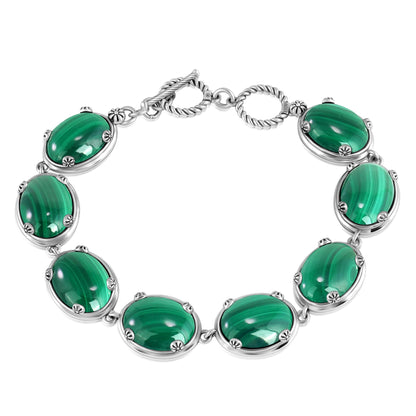 EXCLUSIVELY OURS! Sterling Silver Malachite Oval Cabochon Toggle Bracelet, Sizes Small to Large