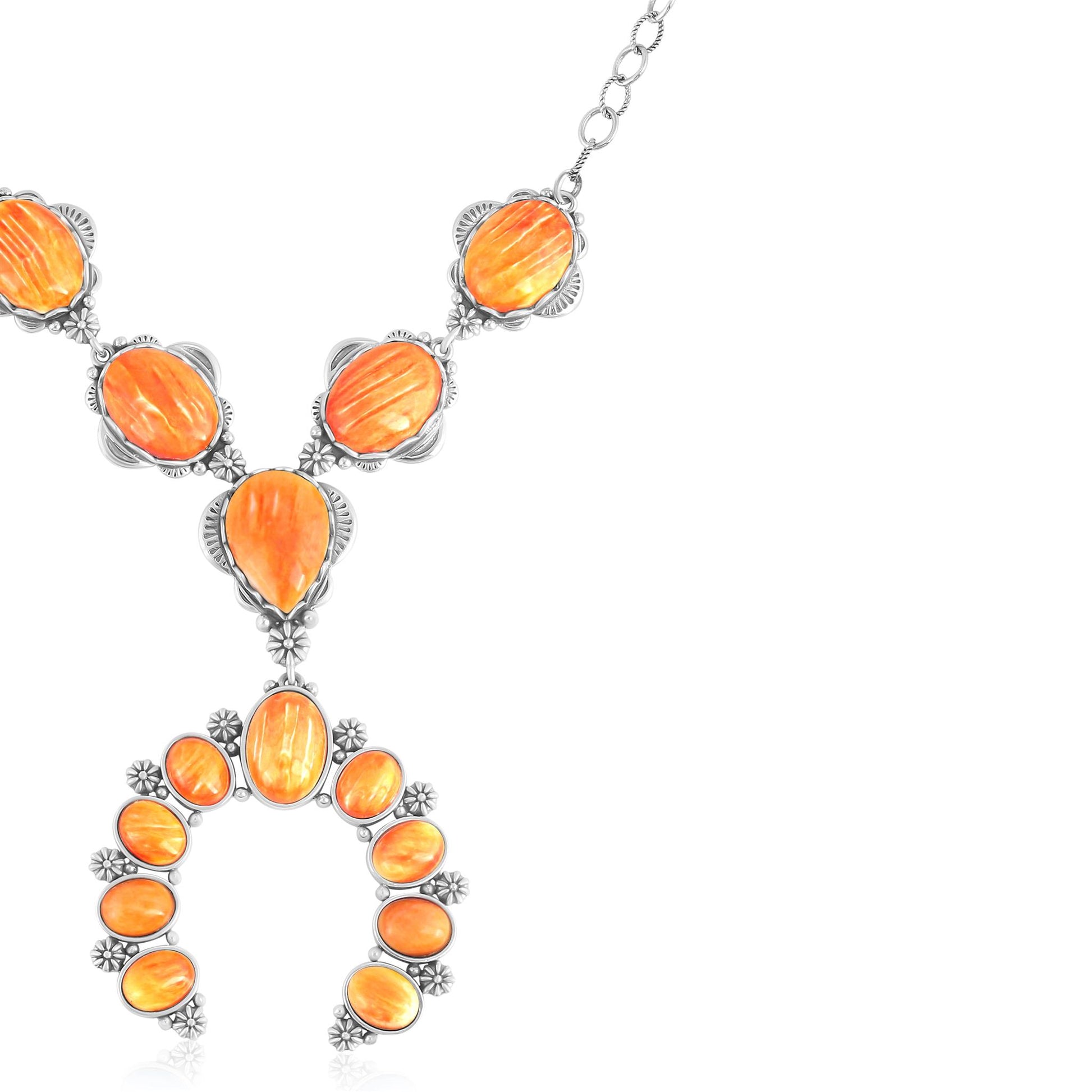 Sterling Silver Orange Spiny Oyster V-Shaped Naja Necklace