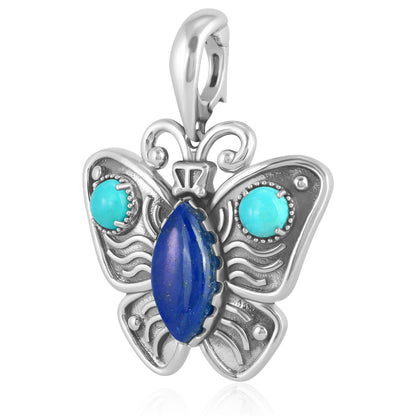 Sterling Silver Lapis and Kingman Turquoise Butterfly Pendant Enhancer