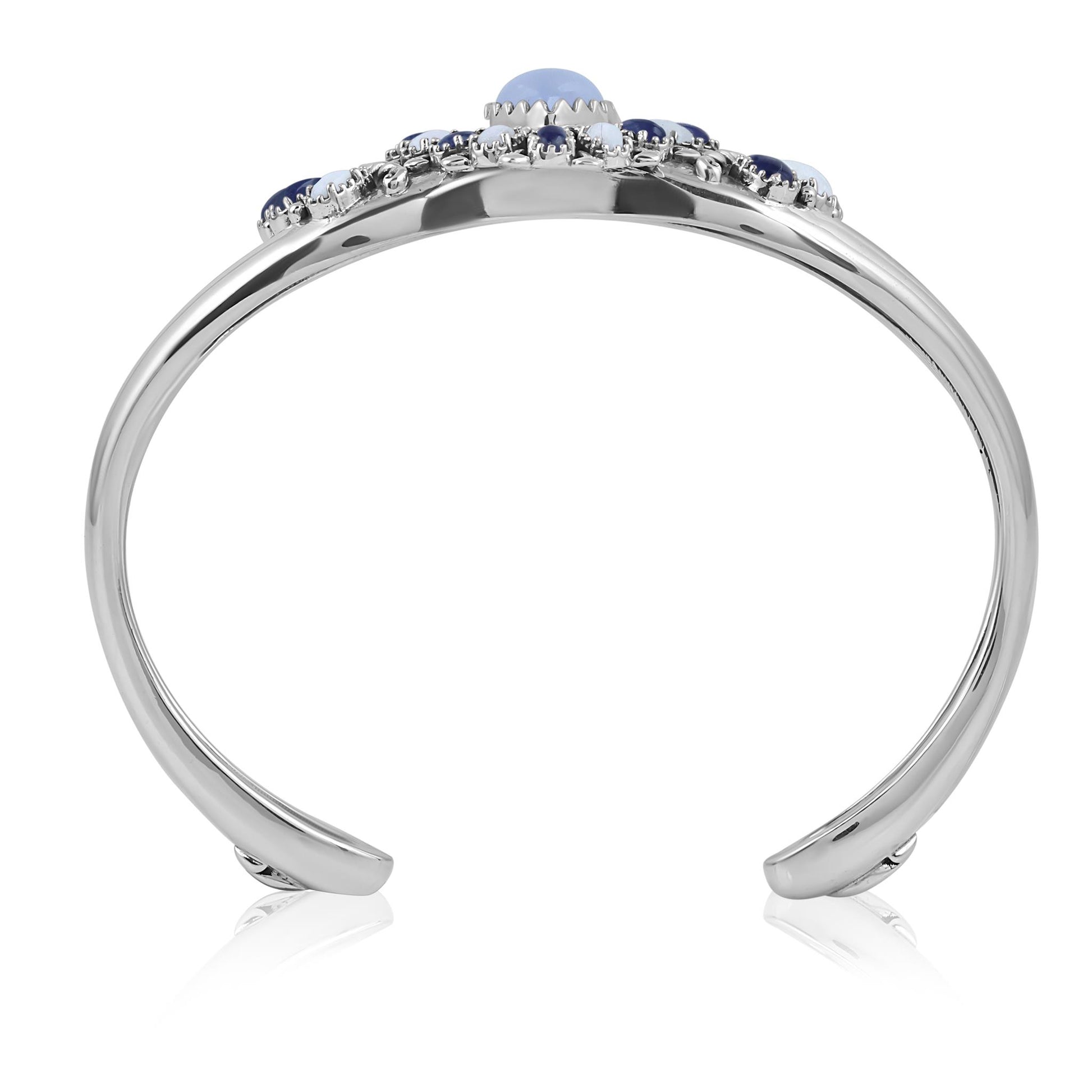 Sterling Silver Blue Lace Agate, Sodalite and White Agate Pear-Shaped Cluster Cuff Bracelet