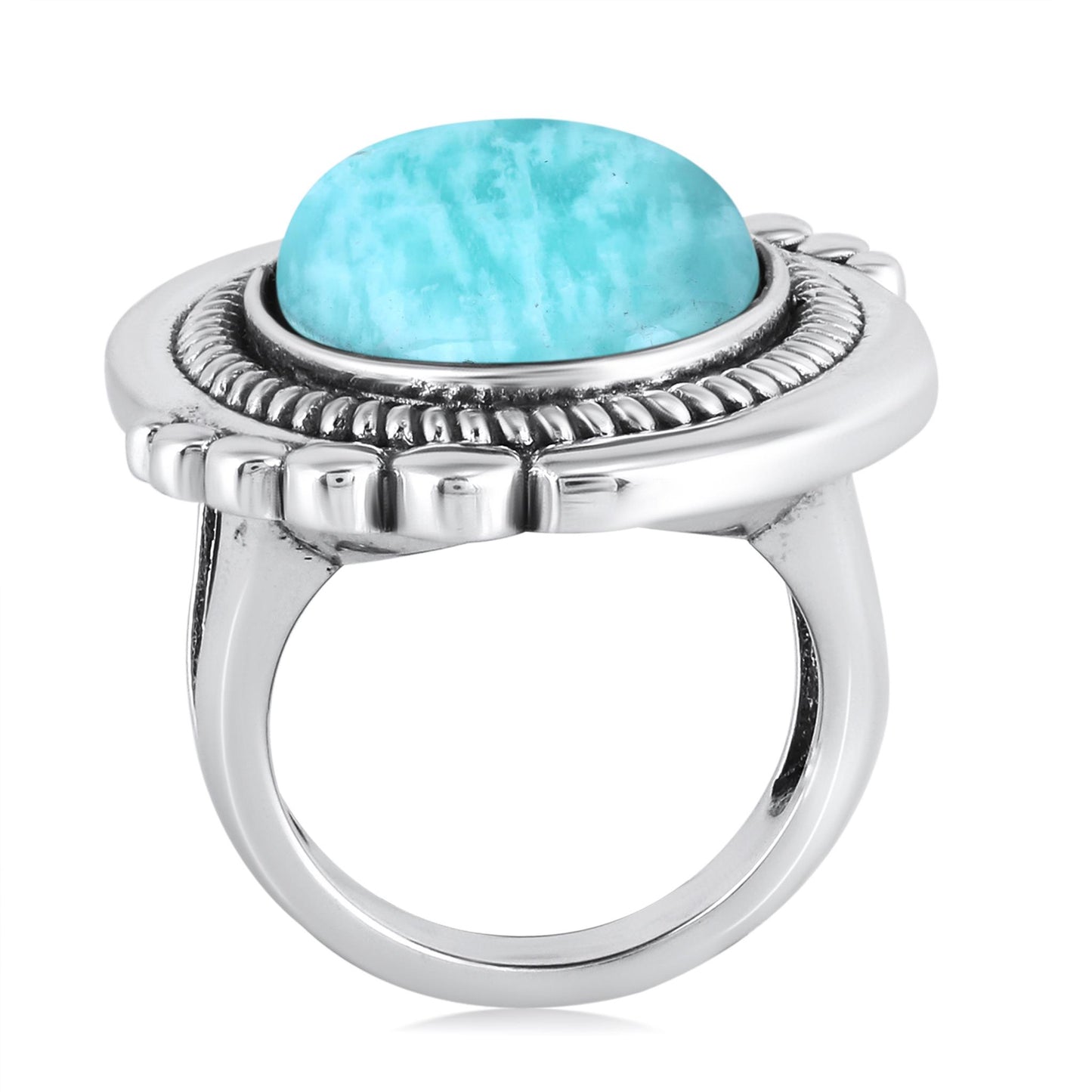 Sterling Silver Amazonite Oval Beaded Ring