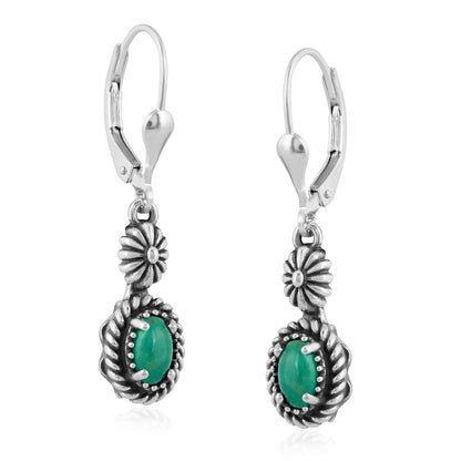 EXCLUSIVELY OURS! Sterling Silver Green Turquoise Floral and Rope Design Dangle Earrings