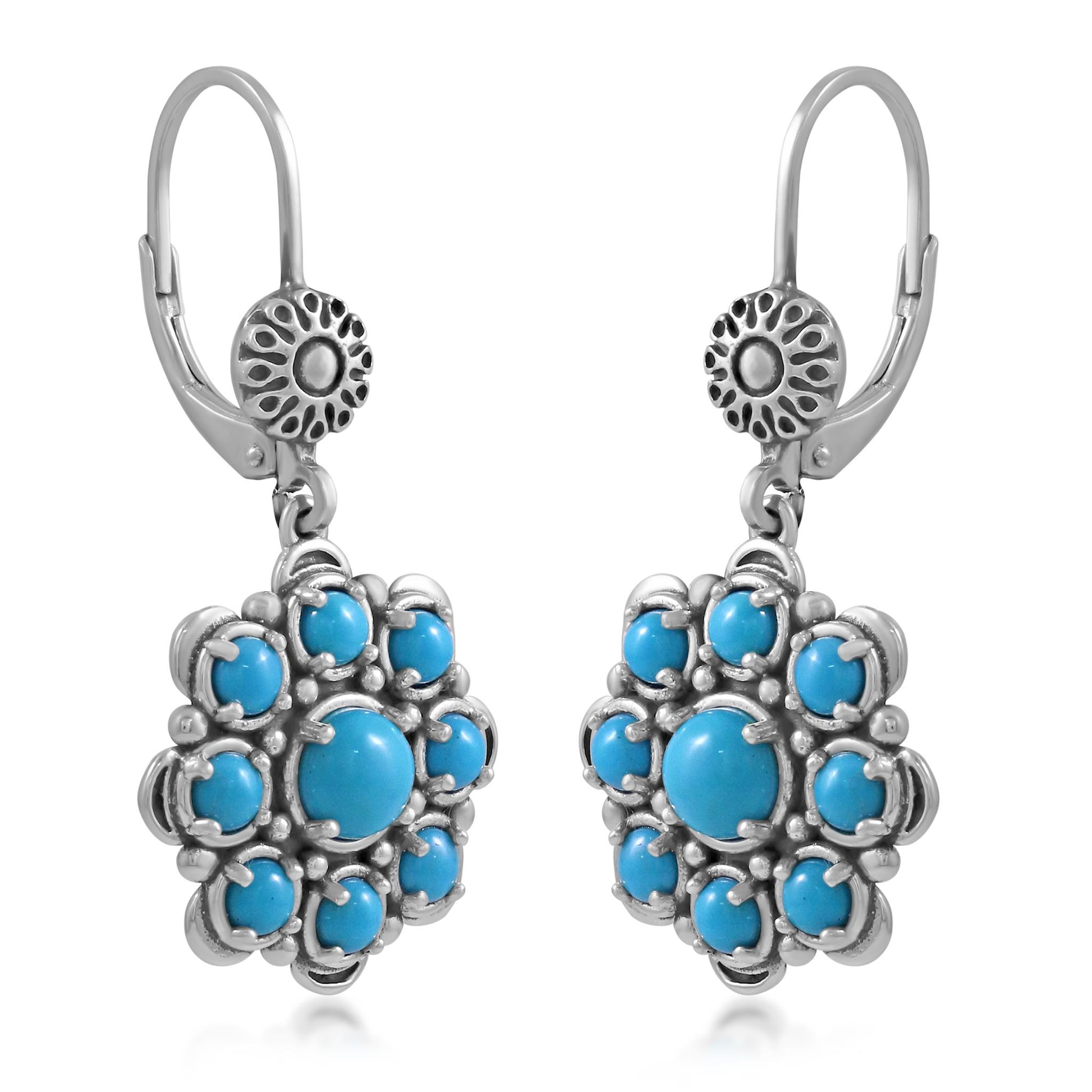 LIMITED EDITION! Sterling Silver Sleeping Beauty Turquoise Flower Cluster Earrings