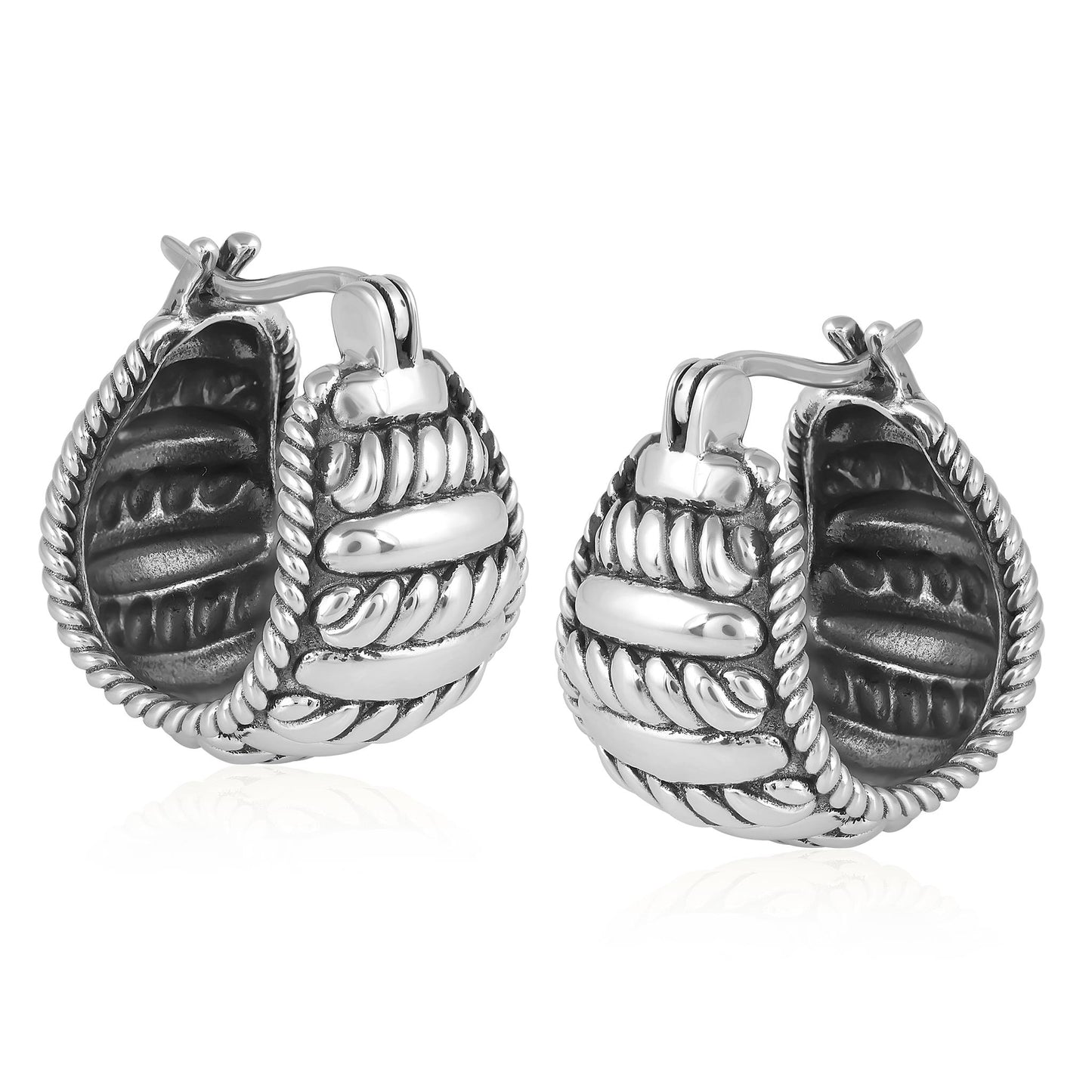 Sterling Silver Rope Design Huggie Hoop Earrings 