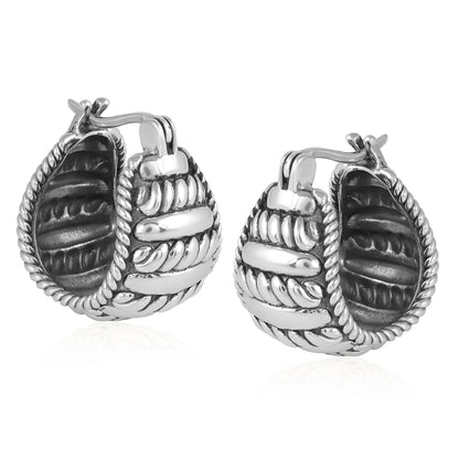 Sterling Silver Rope Design Huggie Hoop Earrings 
