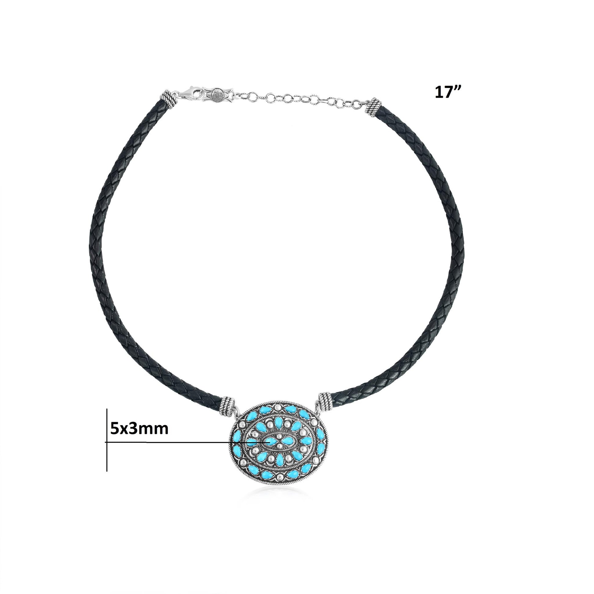 Sterling Silver Kingman Turquoise Oval Pendant Black Leather Necklace