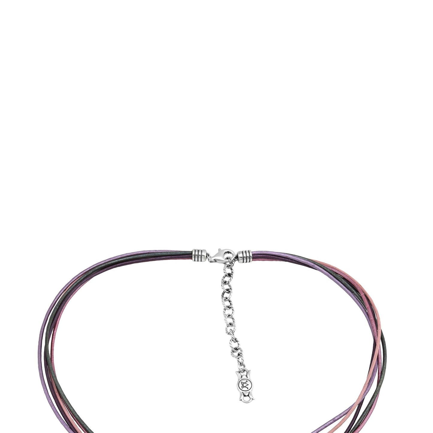 Sterling Silver Pink Leather 5 Strand Necklace, 17 to 20 Inches