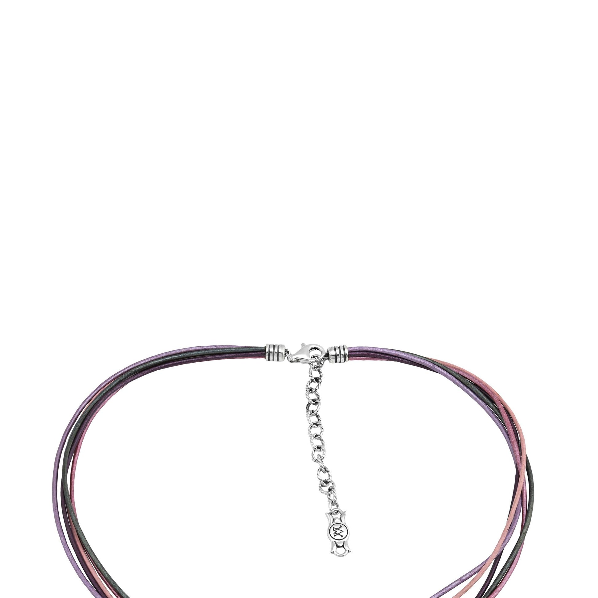 Sterling Silver Pink Leather 5 Strand Necklace, 17 to 20 Inches