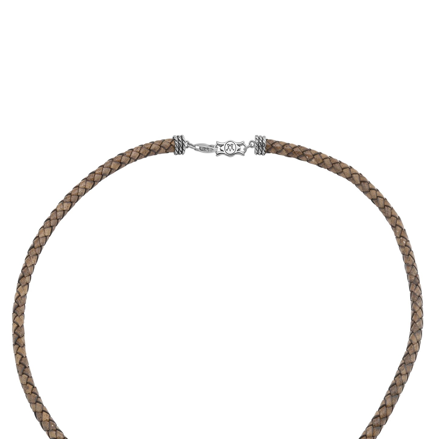 Braided Antique Brown Leather Sterling Silver Necklace