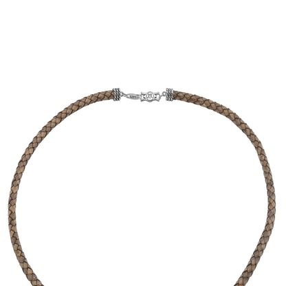 Braided Antique Brown Leather Sterling Silver Necklace