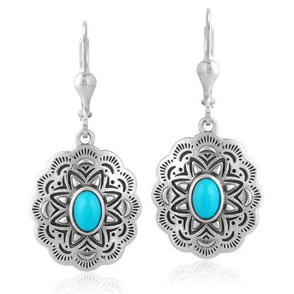 EXCLUSIVELY OURS! Sterling Silver Sleeping Beauty Turquoise Concha Dangle Earrings