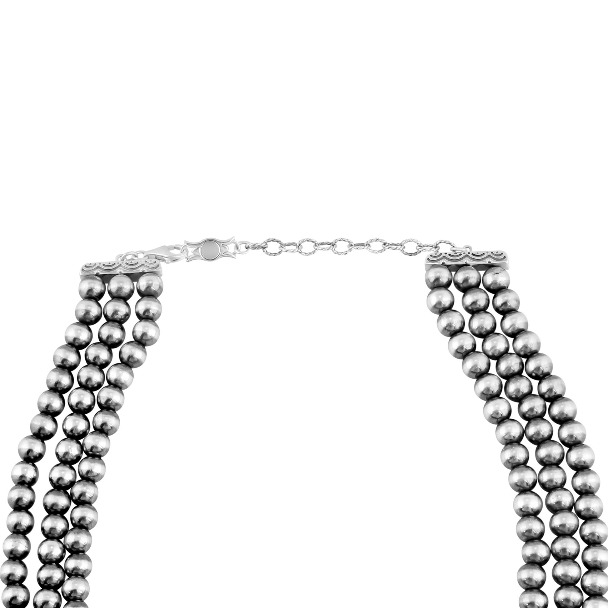 Sterling Silver Orange Spiny Oyster Oval Cut Triple-Row Beaded Necklace, 17 to 20 Inches