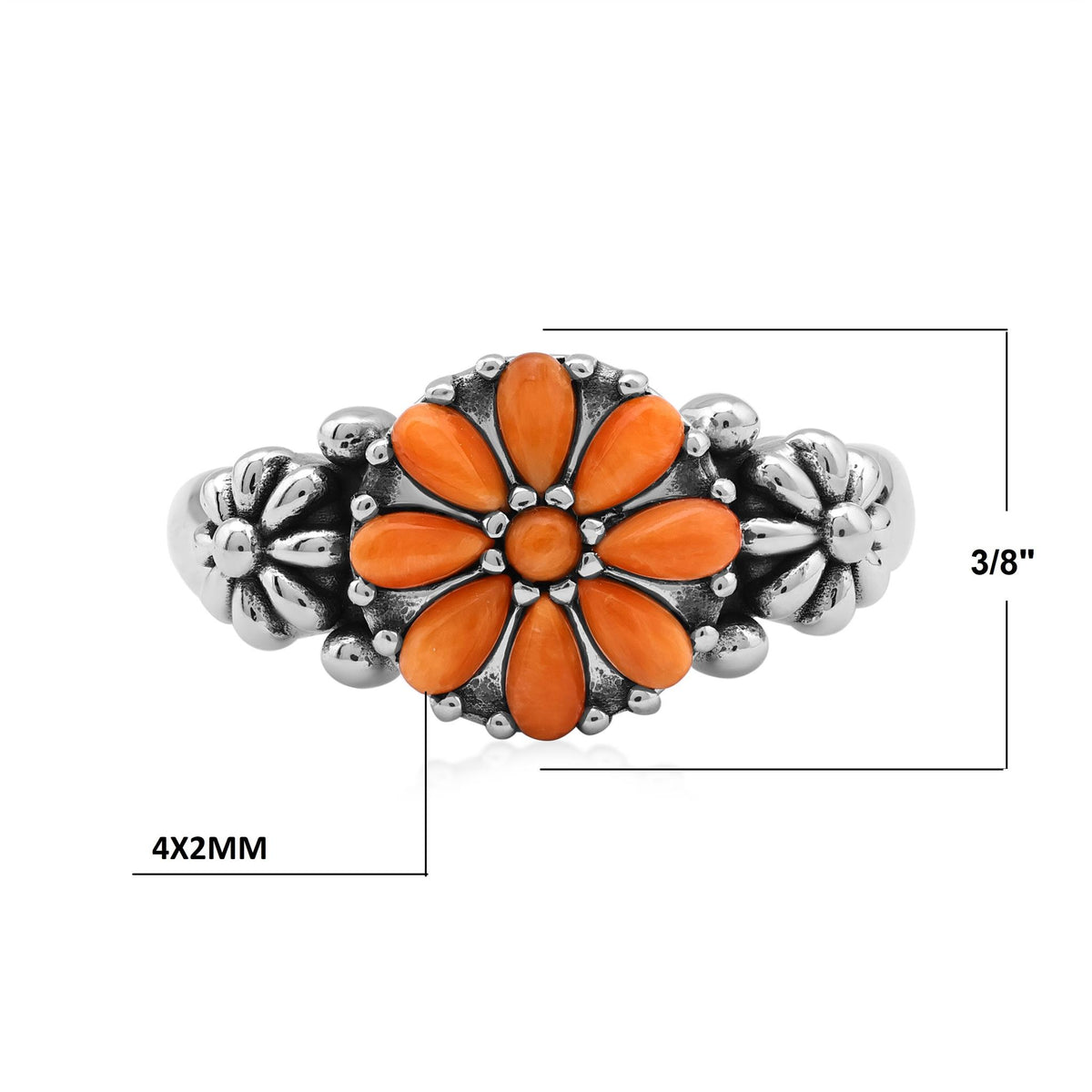 Sterling Silver Orange Spiny Oyster Concha Flower Ring