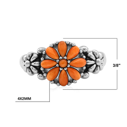 Sterling Silver Orange Spiny Oyster Concha Flower Ring