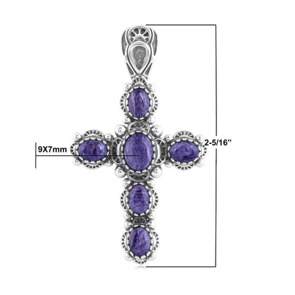 EXCLUSIVELY OURS! Sterling Silver Charoite Cross Design Pendant Enhancer