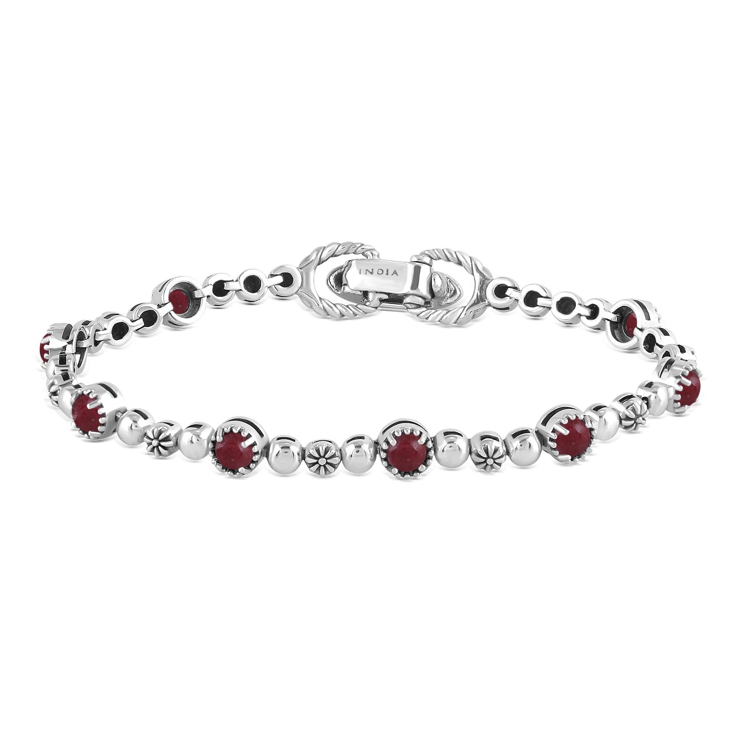 Sterling Silver Thulite Round Beaded Bracelet