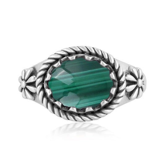 Sterling Silver Malachite East West Ring