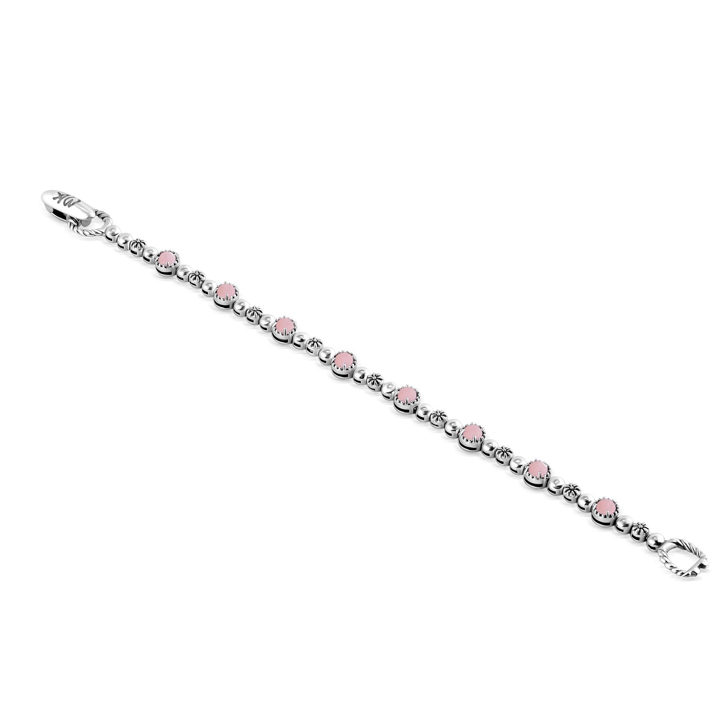 Sterling Silver Pink Opal Round Beaded Bracelet