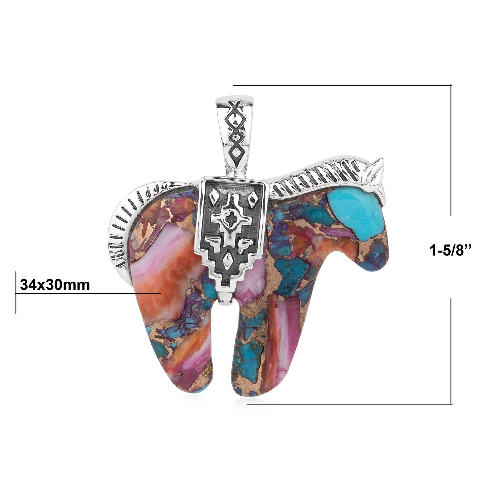 EXCLUSIVELY OURS! Sterling Silver Painted Desert Mosaic Spirit Horse Pendant Enhancer