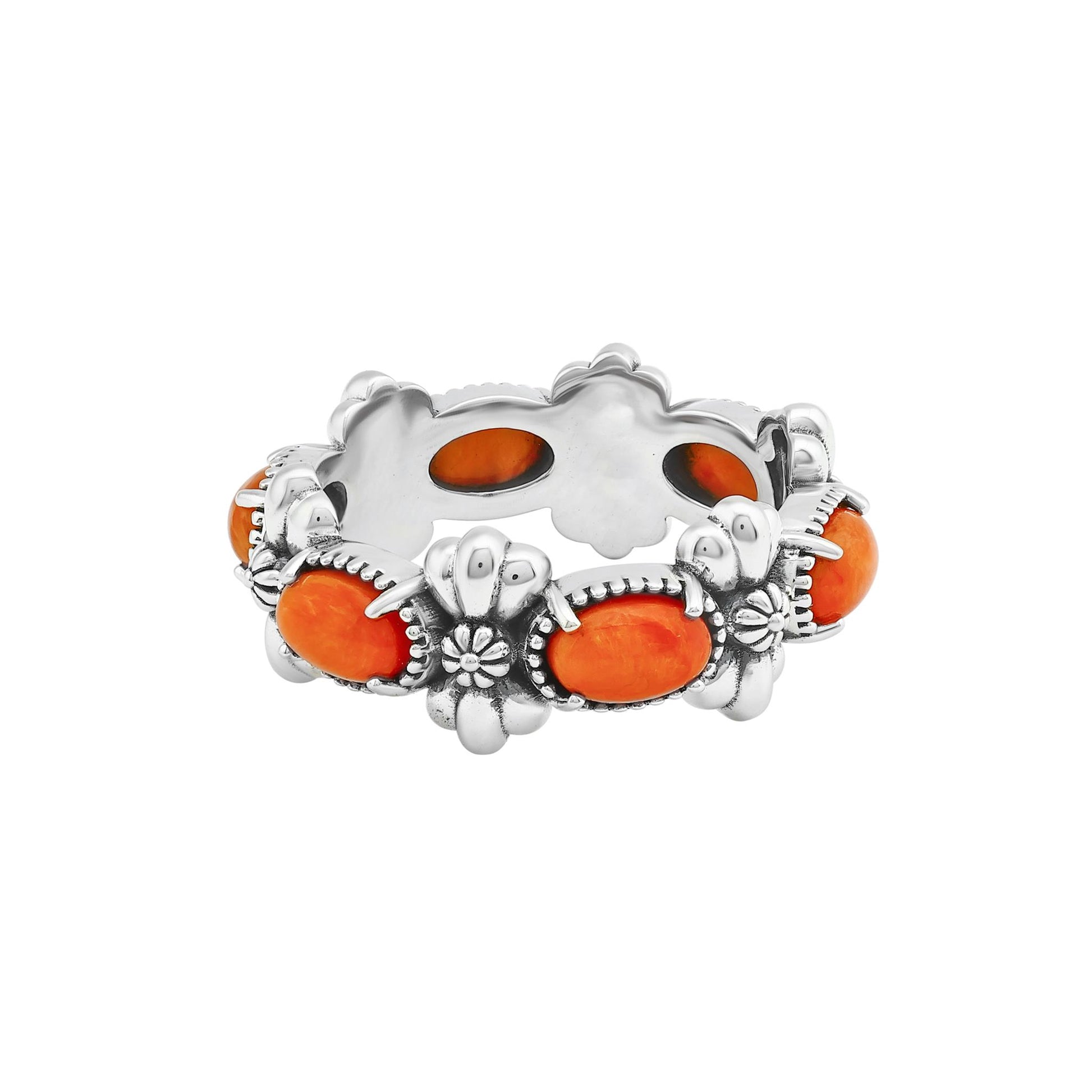 Sterling Silver Orange Spiny Oyster Oval Concha Band Ring