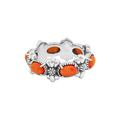 Sterling Silver Orange Spiny Oyster Oval Concha Band Ring
