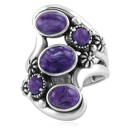 Sterling Silver Charoite Freeform Bypass Ring