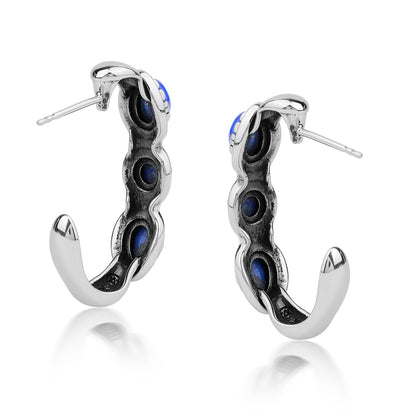 Sterling Silver Lapis Pear and Round Cut Hoop Earrings