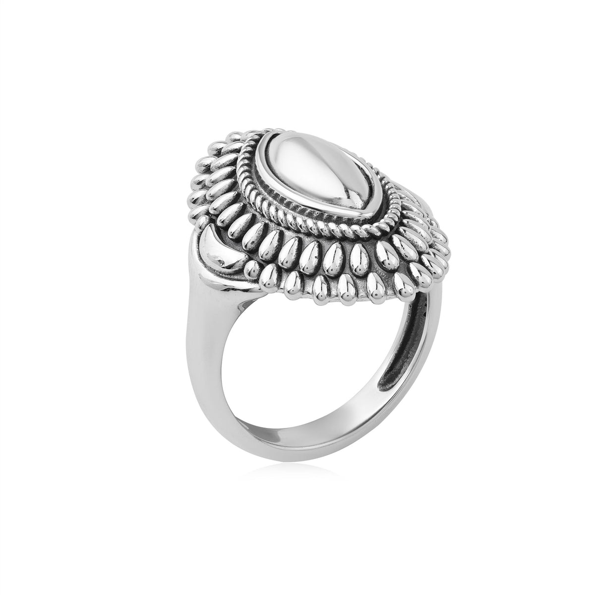 Sterling Silver Marquise Rope and Bead Ring