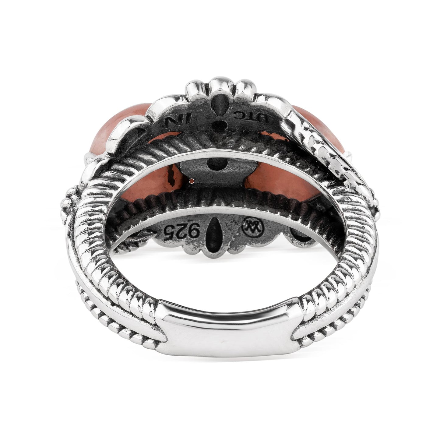 Sterling Silver Rhodochrosite Double Heart Ring