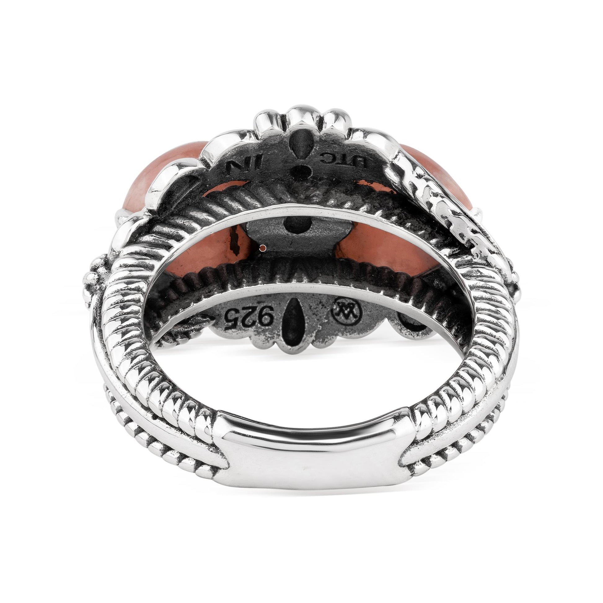 Sterling Silver Rhodochrosite Double Heart Ring