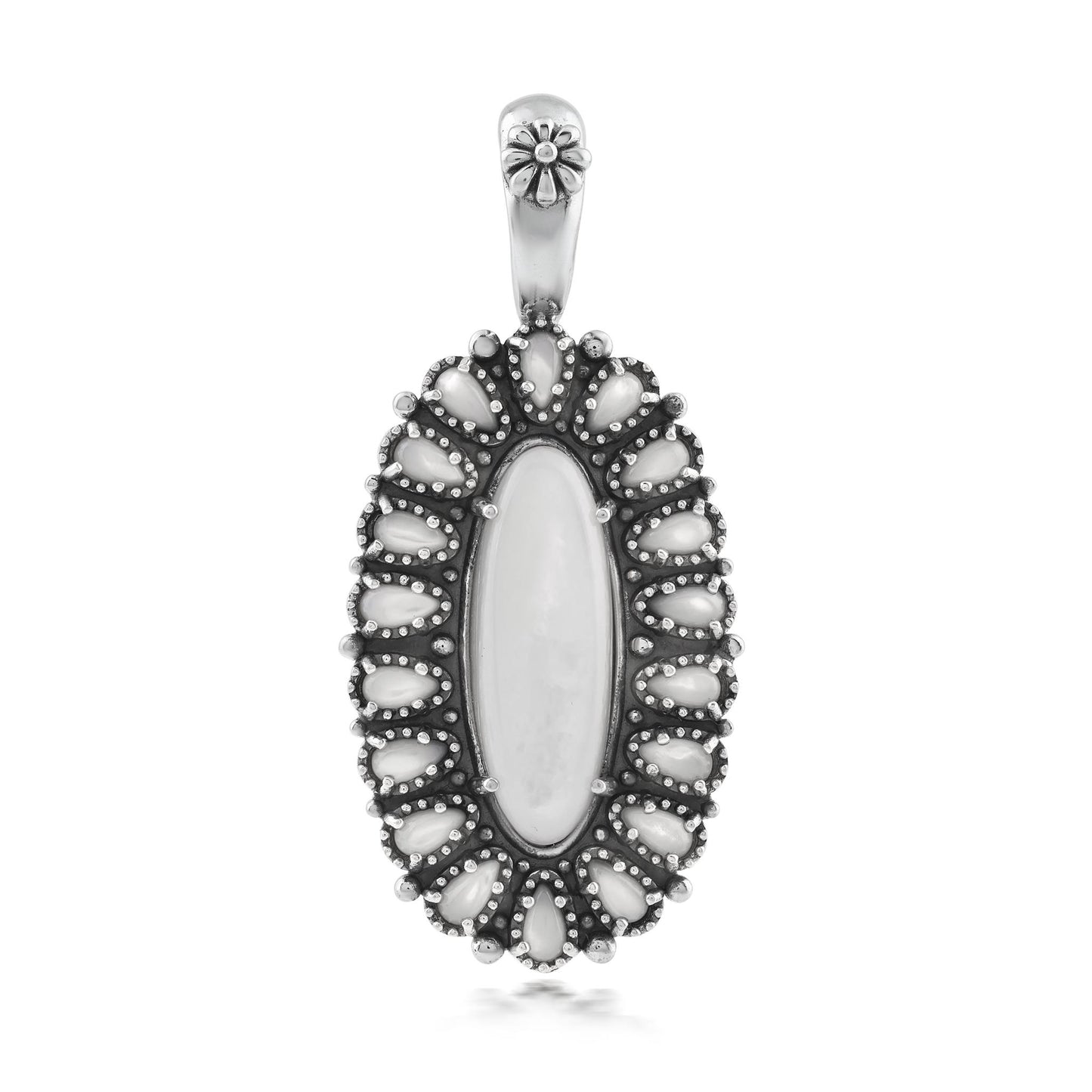  Sterling Silver White Mother of Pearl Petit Point Gemstone Cluster Pendant Enhancer