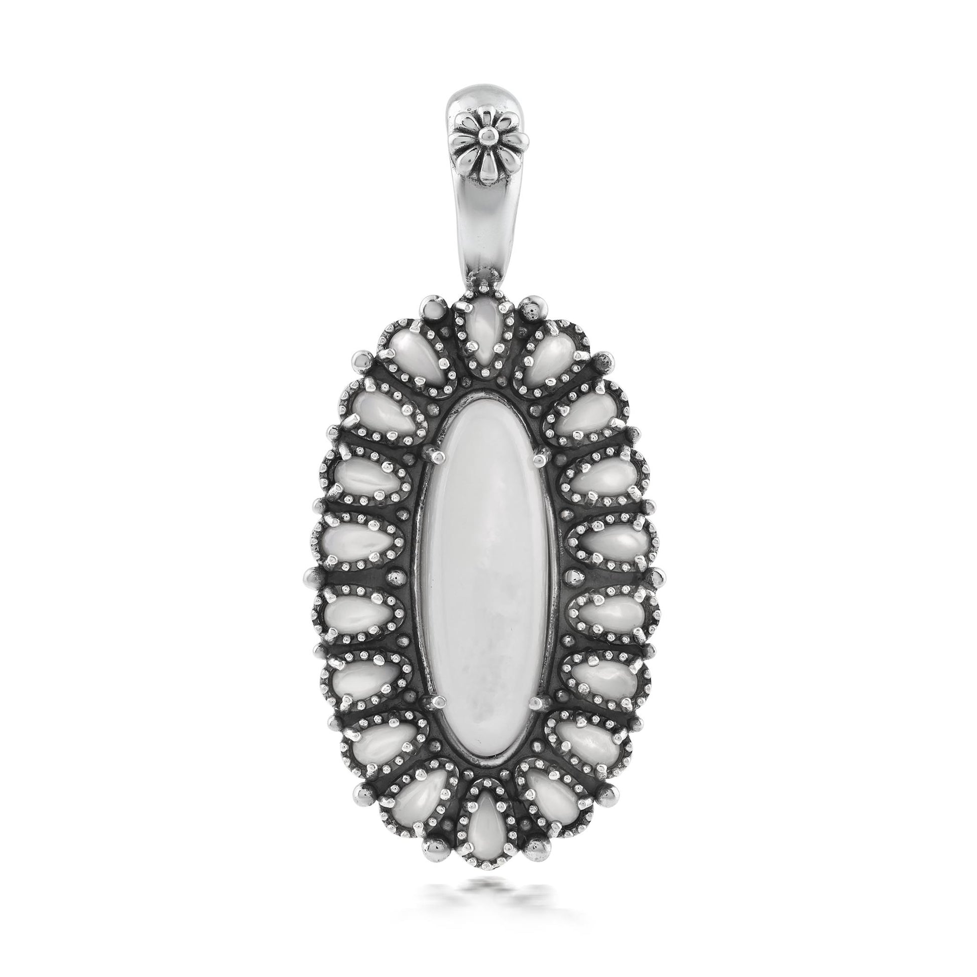  Sterling Silver White Mother of Pearl Petit Point Gemstone Cluster Pendant Enhancer