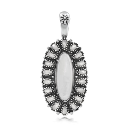  Sterling Silver White Mother of Pearl Petit Point Gemstone Cluster Pendant Enhancer