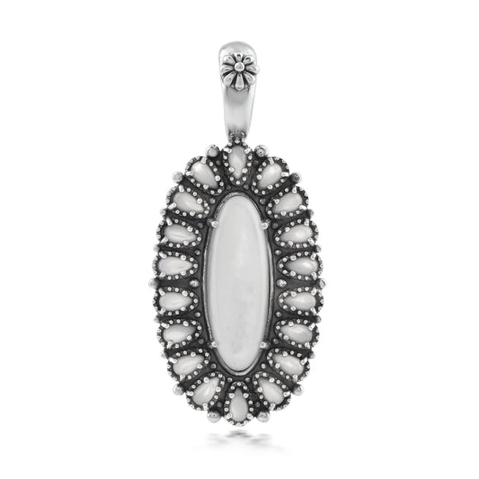  Sterling Silver White Mother of Pearl Petit Point Gemstone Cluster Pendant Enhancer