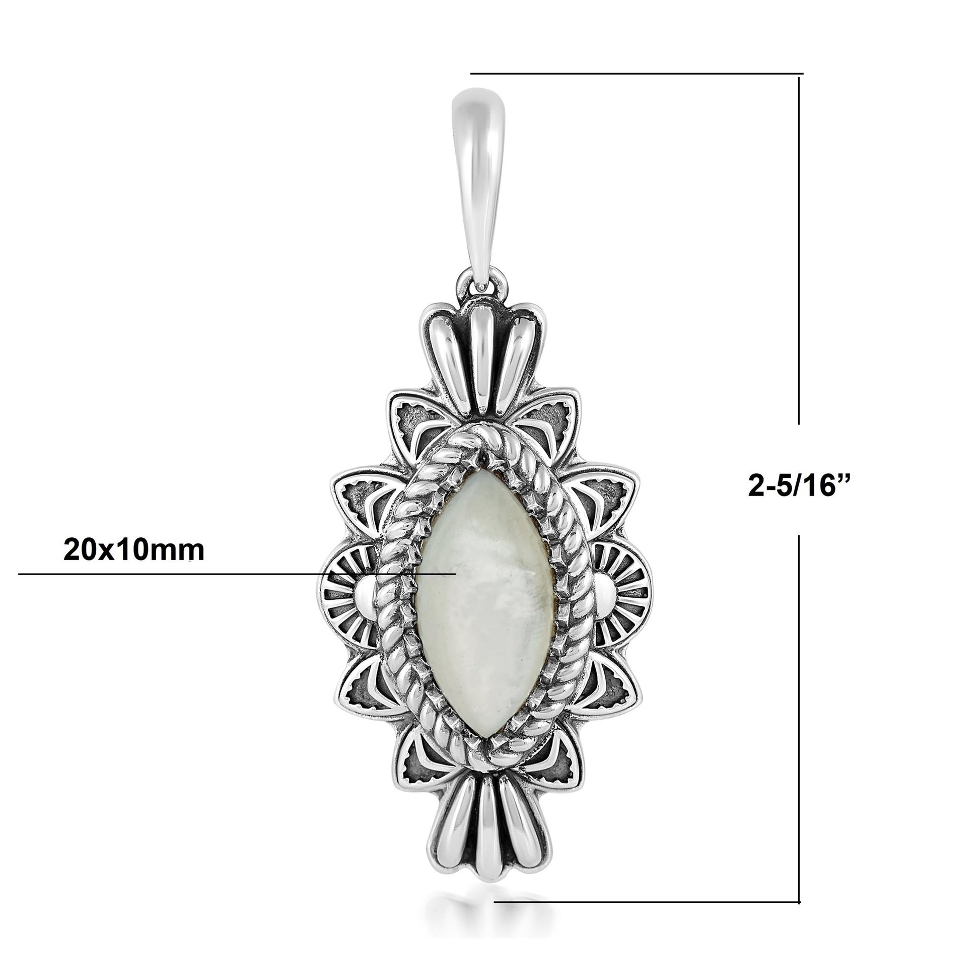  Sterling Silver White Mother of Pearl Marquise Cut Gemstone Pendant Enhancer