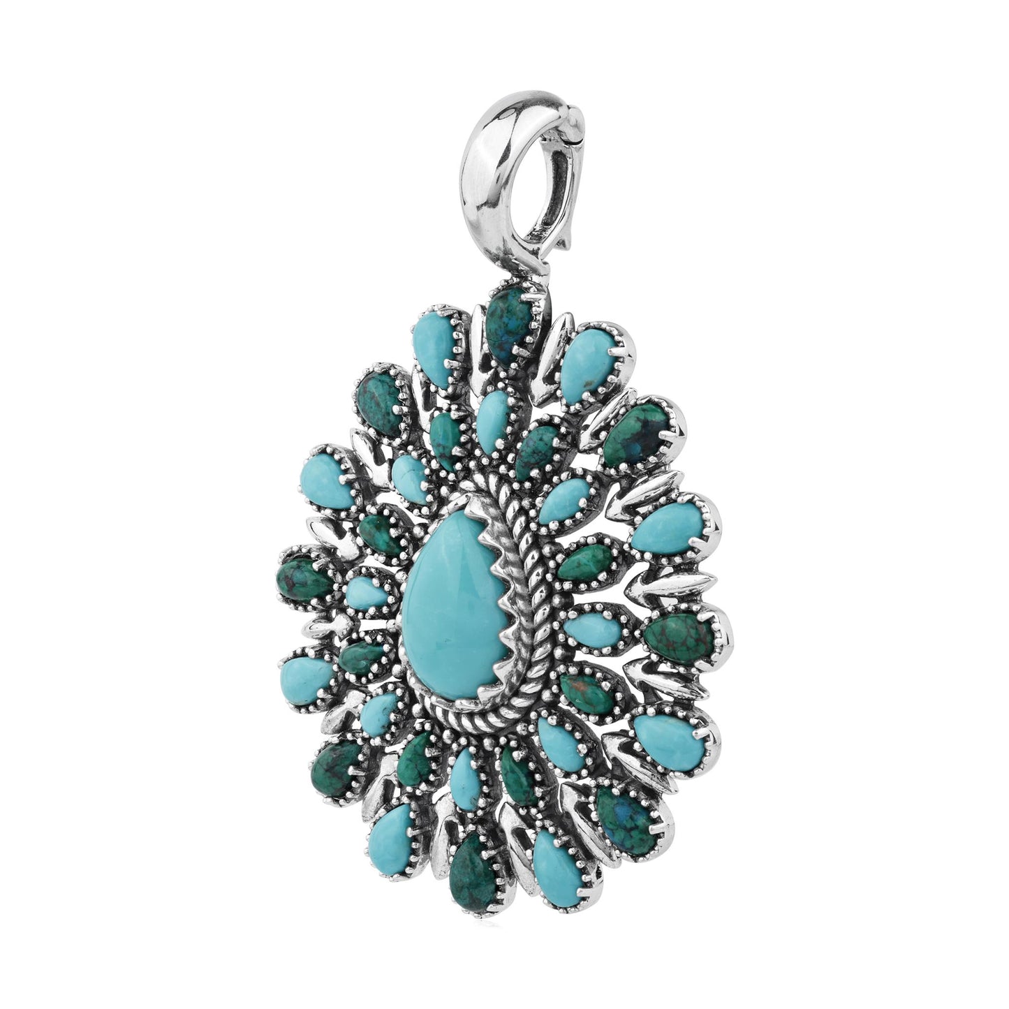 LIMITED EDITION! Sterling Silver Kingman Turquoise and Chrysocolla Pear Cluster Pendant Enhancer
