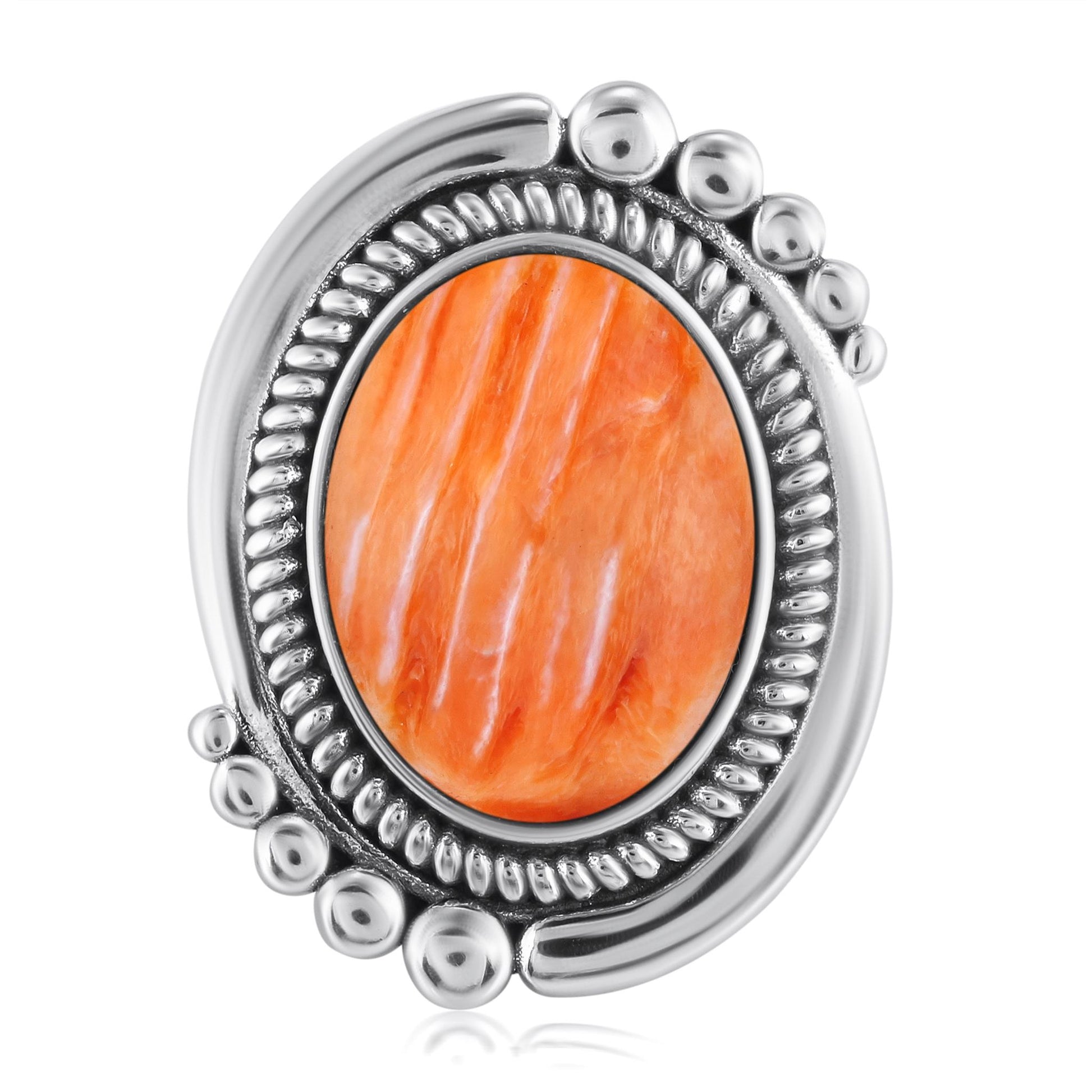 Sterling Silver Orange Spiny Oyster Oval Beaded Ring