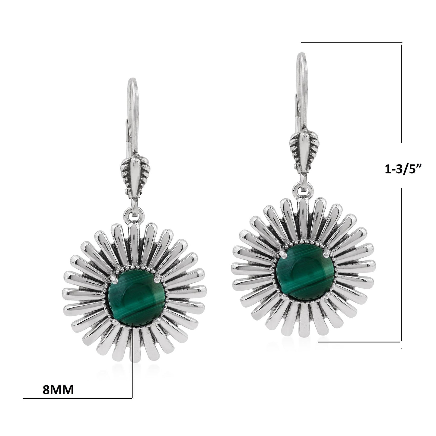  Sterling Silver Malachite Concha Ray Earrings