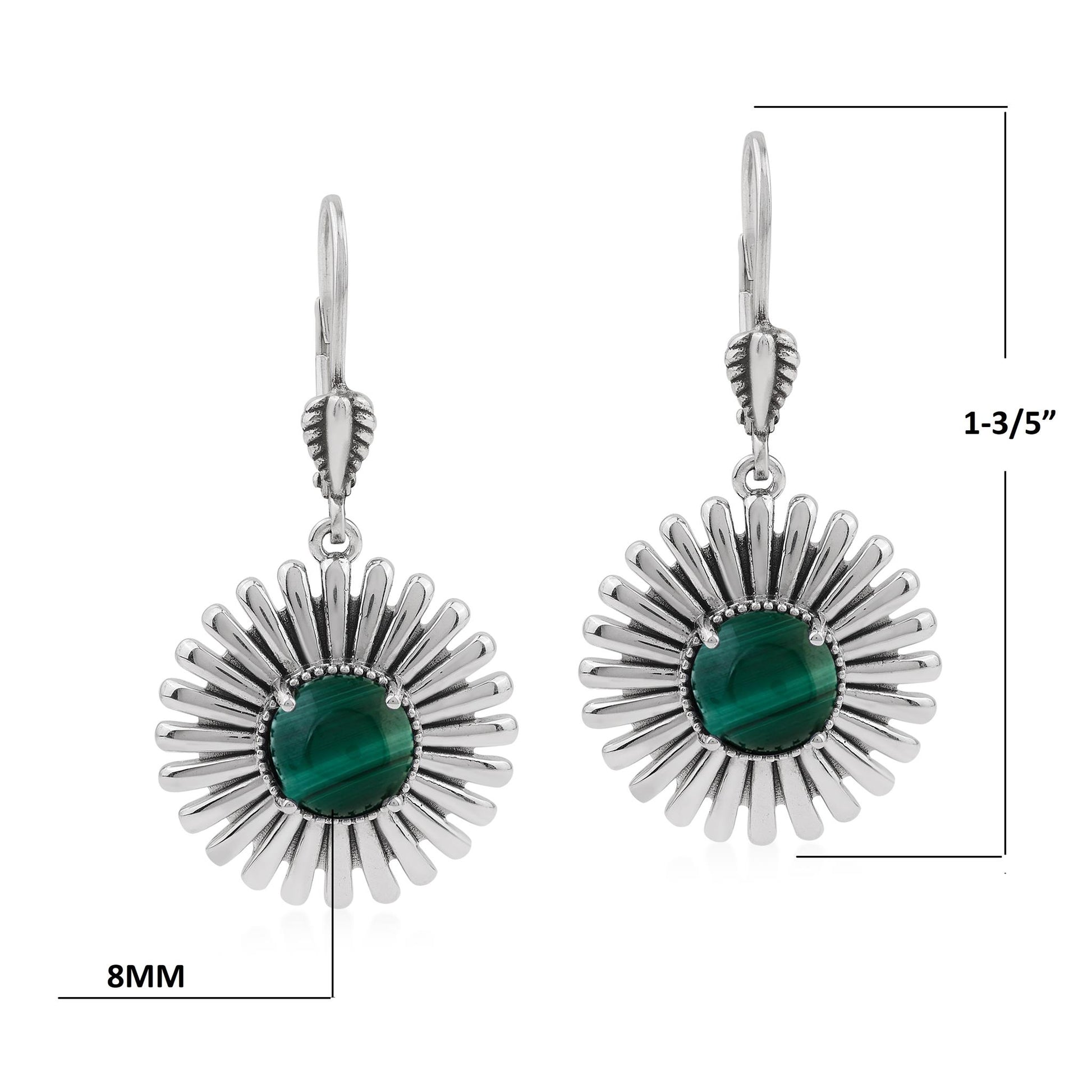  Sterling Silver Malachite Concha Ray Earrings