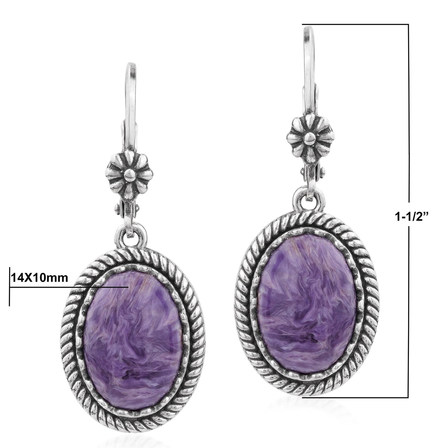 EXCLUSIVELY OURS! Sterling Silver Charoite Oval Drop Lever Back Earrings