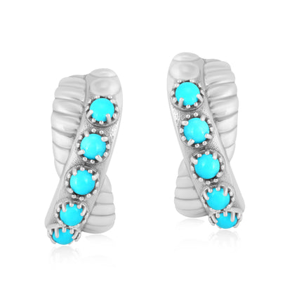 Sterling Silver Sleeping Beauty Turquoise Twist Hoop Earrings