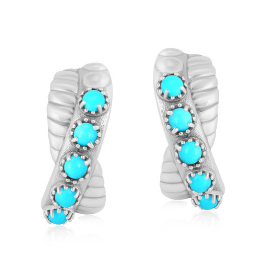 Sterling Silver Sleeping Beauty Turquoise Twist Hoop Earrings