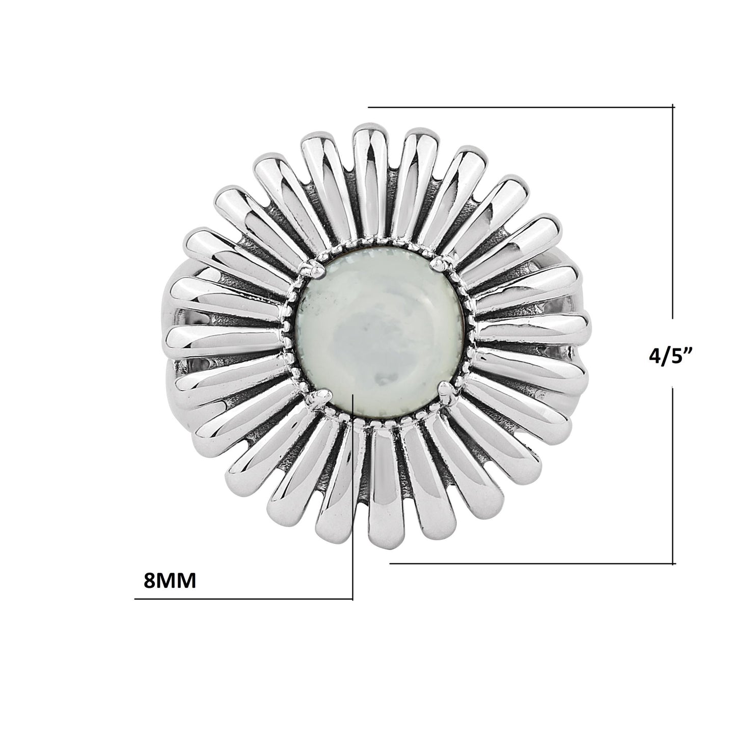  Sterling Silver White Mother of Pearl Concha Ray Ring